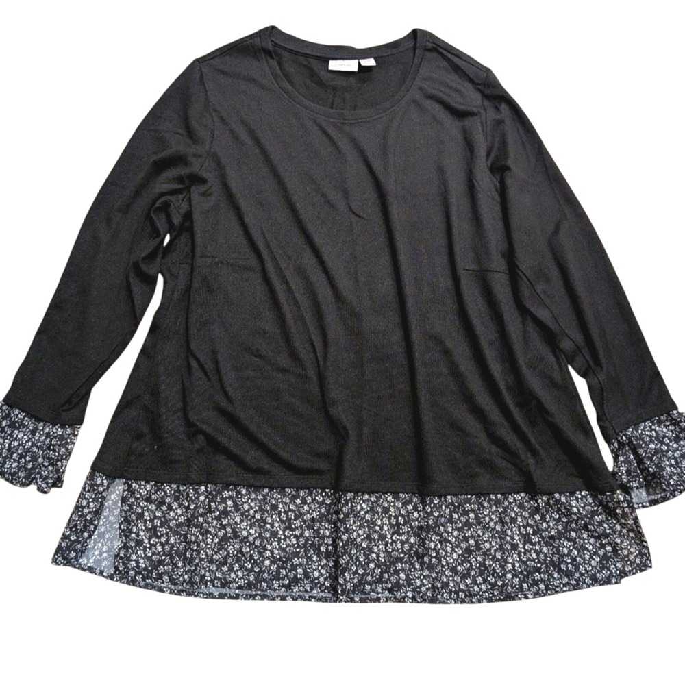 Avenue Plus Size 20 2X Black Floral 2fer Shirt‎ Top Career Work Wear